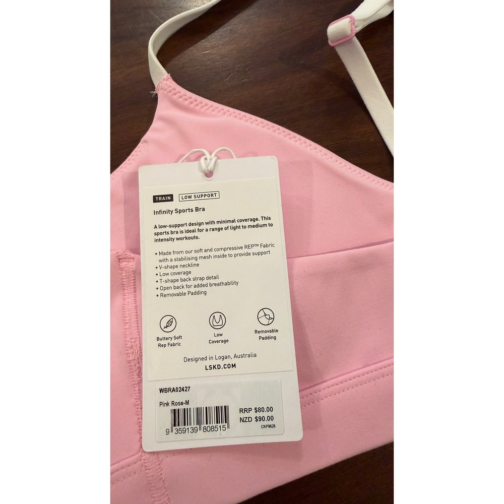 LSKD Infinity Sports Bra Pink Rose Low Support V-Neck Womens Medium NEW NWT - Picture 5 of 16